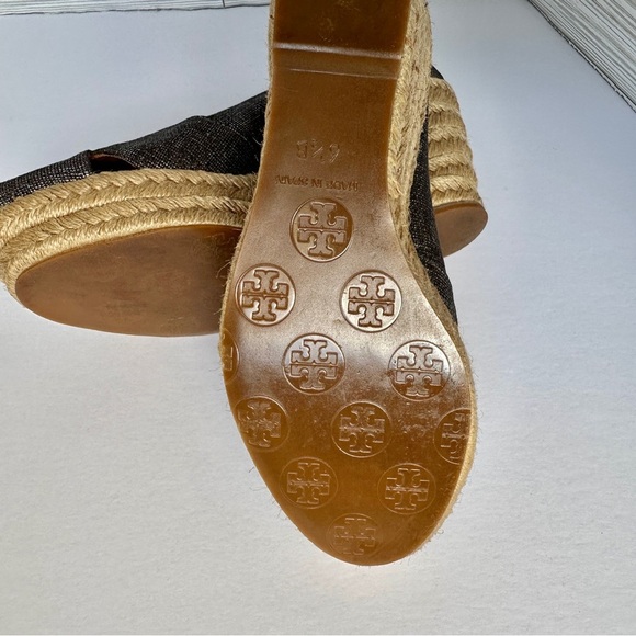 Tory Burch Filipa Espadrille Wedge Sandals | Sz 6 1/2 | Metallic Peter Canvas - Picture 6 of 6
